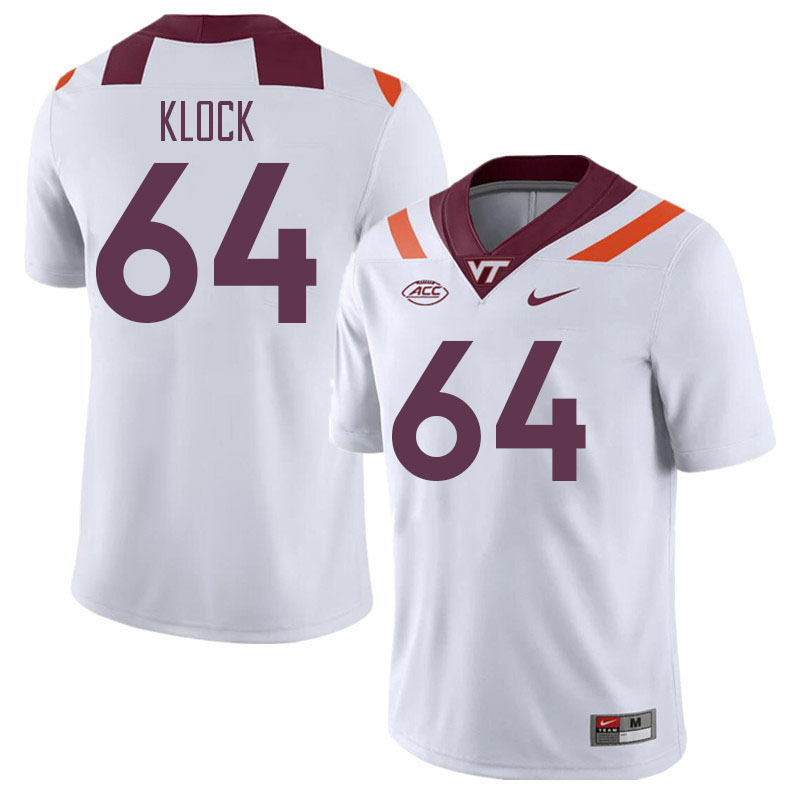 Men #64 Elijah Klock Virginia Tech Hokies College Football Jerseys Stitched Sale-White